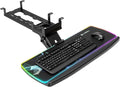 Keyboard Tray Under Desk with Storage Drawer, Height Adjustable Keyboard Tray Slide Out 360° Swivel Tilt, Ergonomic Under Desk Mount Keyboard & Mouse pad Lighting, Black