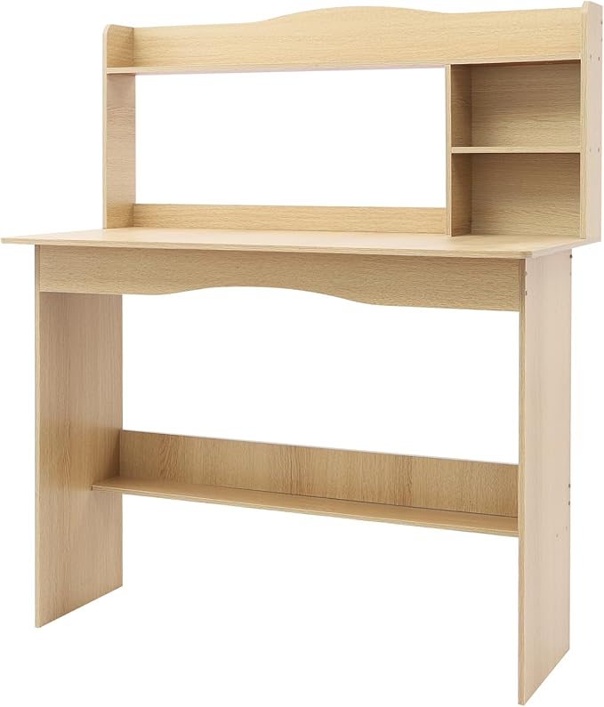 Desk for Small Spaces, Computer Desk Study Writing Desk, 40 X 19 X 47in Home Office Workstation PC Laptop Table Computer Desk with Hutch for Bedrooms Living Room (Wood Color)