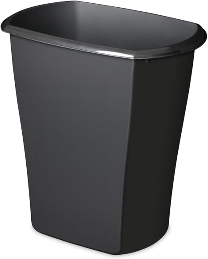 Sterilite 5.5 Gallon Rectangular Wastebasket, Open-top, Medium Sized Trash Can for the Bathroom, Bedroom, or Office, Black, 6-Pack