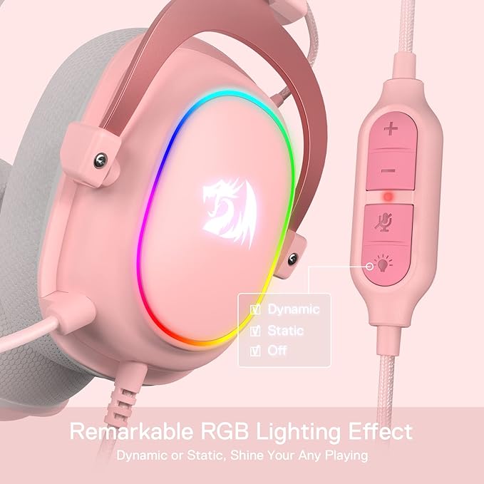 Redragon H510 Zeus-X RGB Pink Wired Gaming Headset - 7.1 Surround Sound - 53MM Audio Drivers in Memory Foam Ear Pads w/Durable Fabric Cover- Multi Platforms Headphone - USB Powered for PC/PS4/NS