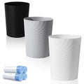 UUJOLY Bathroom Small Trash Can with Trash Bag Plastic Garbage Can Round Waste Basket for Bathrooms, Laundry Room, Kitchens, Offices, Kids Rooms, Dorms, 1.8 Gallons, 3 Pack (White Grey Black)