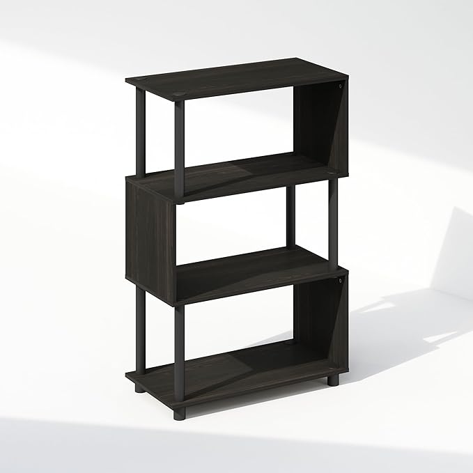 Furinno Reed Book Shelf, 4-Tier Bookshelf with Open Shelf, Geometric Bookcase with S-Shaped Frame, 11.8 x 23.6 x 36.5, for Living Room, Bedroom, Home Office, Espresso