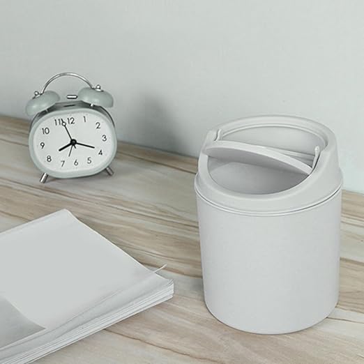 Mini Desktop Trash Can with Lid - 6.3'' Swing-Lid Plastic Garbage Bin for Desk, Countertop & Kitchen, Tiny Creative Waste Basket for Living Room & Office Organization (Grey)