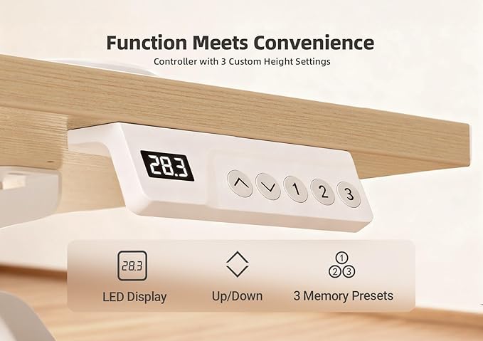 YDN Electric Standing Desk Adjustable Height, 48 x 24 Inches Stand up Desk with Cable Management, Home Office Desks with Splice Board & White Frame, Nature Top