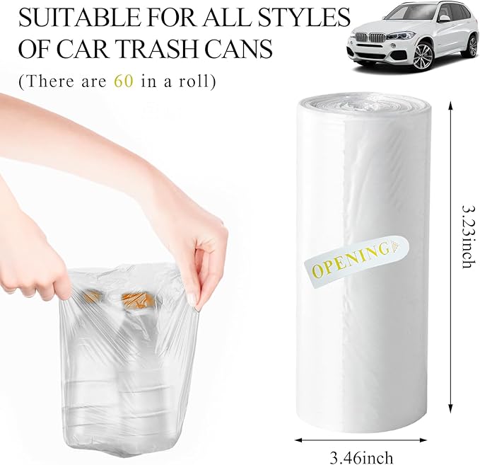 Yourkar 2Packs Trash Liner Refills (60 Count), Watertight Thickened Mini Trash Can Bags, Transparent Desktop Trash Bin Liners Garbage Bags for Cars Office Home, Car Accessories