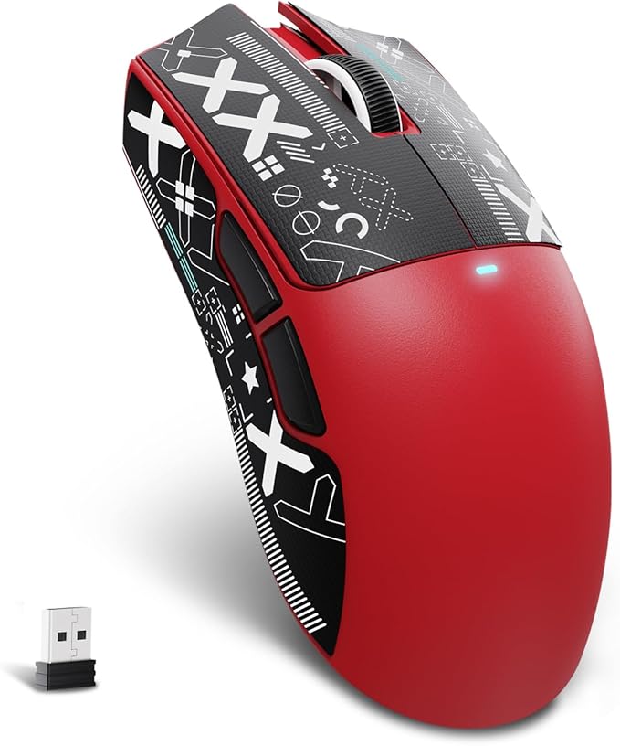 ATTACK SHARK X11SE Ultra-Light Wireless Gaming Mouse,Tri-Modes BT5.2/Type-C Wired/2.4G,PixArt PAW3311 Gaming Sensor,22KDPI,5 Programmable Buttons for Laptop,PC,Mac Gamer(Red&Sticker)