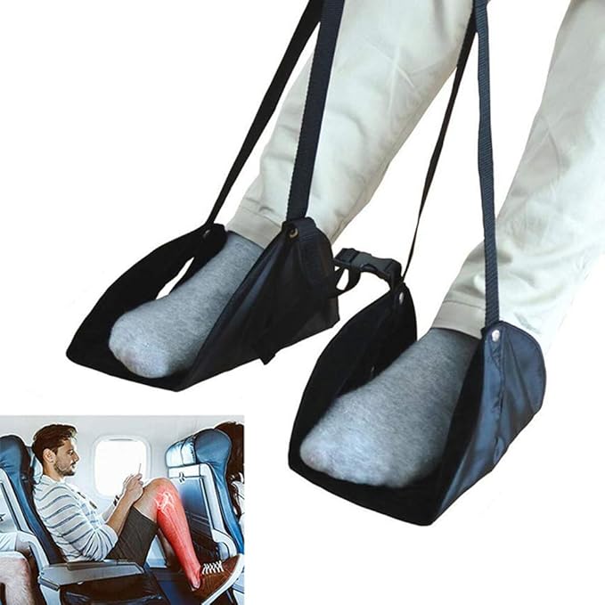 AKOAK 1 Pack Travel Airplane Foot Pedal Hammock, Portable Foot Hammock, Suitable for Family Travel Office Chair Airplane Foot Rest Travel (Navy)