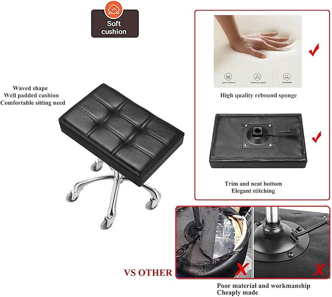 Kaleurrier Heavy Duty Stools with Wheels 400lb Backless Height Adjustable Stool - Rolling Stools Swivel Chair for Counter Bar Salon Office Home Kitchen Lab Clinic (Rolling Casters, Black)