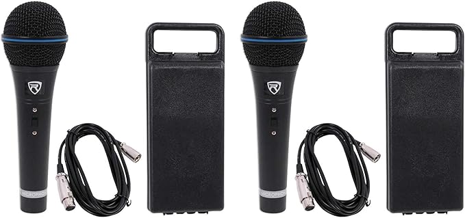 Rockville RMM-XLR Super Cardioid Dynamic Microphone, 600 Ohm, Metal Body, On/Off Switch, 10ft XLR Cable, Black Finish, for Live Performances and Vocals, 2-Piece