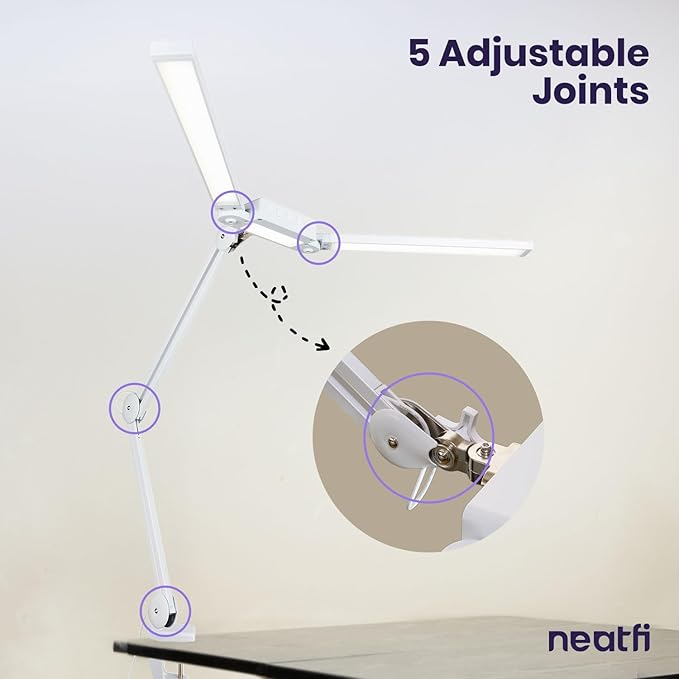 Neatfi LED Desk Lamp | 3,000 Lumens | Dimmable 30W Desk Light | 360 SMD LEDs | CRI 95 | Adjustable Color Temperature | Task Lamp for Home, Office, or Workbench (White, 41-Inch, CCT with Clamp)