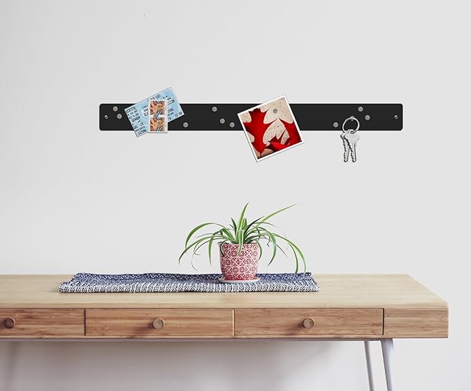 Three by Three Seattle Large Magnetic Strip Bulletin Board (3-Pack) – 28″ × 2.5″ Metal Magnetic Display Board with 12 Neodymium Magnets Each (Black)