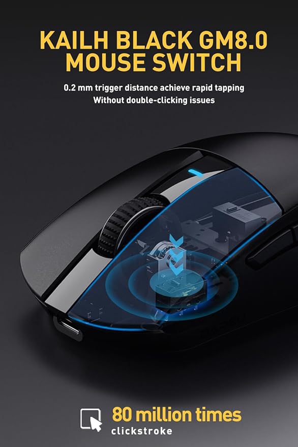 DAREU A950pro 4K Wireless Gaming Mouse:55g Ultra-Lightweight,4KHz Polling Rate,PAW3395 Optical Sensor,26K DPI,5 Programmable Buttons,Support 15min Fast Charging &Tri-Mode Connection (Black)