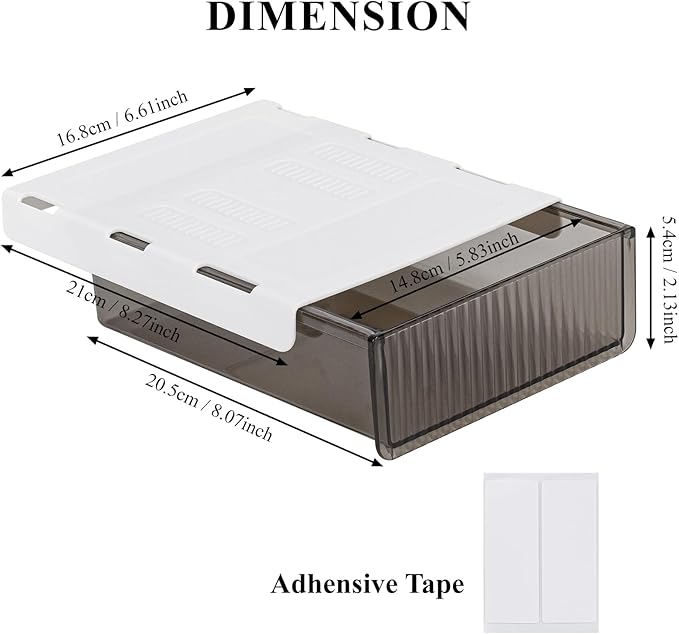 Boxalls Under Desk Storage Drawer, Under Table Slide Out Self-Adhesive Organization, Translucent Black Medium