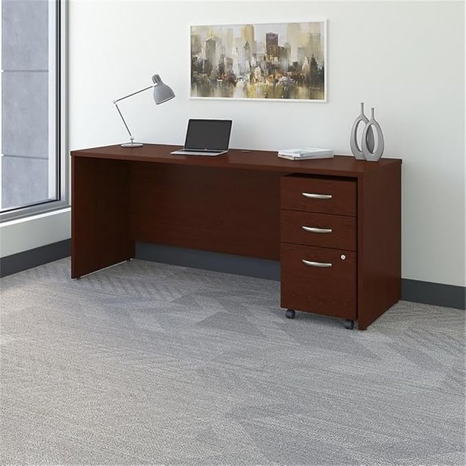 Bush Business Furniture Series C 72W x 24D Office Desk with Mobile File Cabinet in Mahogany