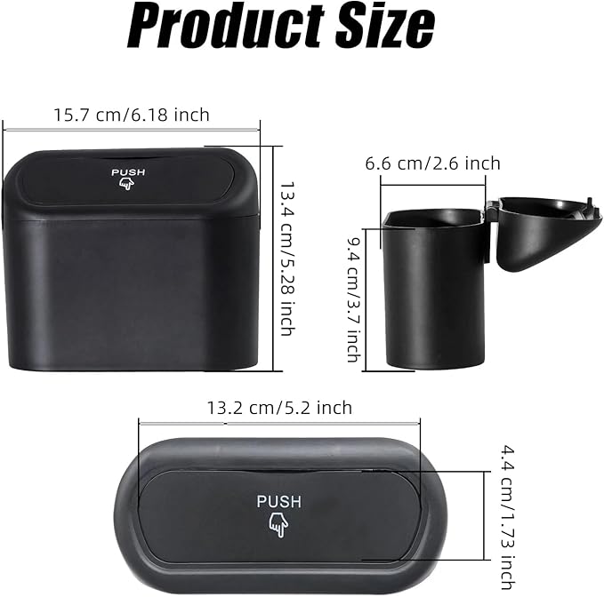 Car Small Trash Can with Lid, Leakproof Mini Car Garbage Can, Waterproof Push Button Easy Empty, Suitable for Desktop Office Bedroom Dorm Home Vehicle with 75 PCS Plastic Trash Bag (Black)