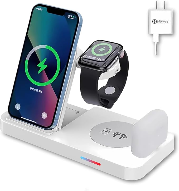 6-in-1 Fast Wireless Charging Station for iPhone 16/15/14/13, Apple Watch Ultra/9/8, AirPods Pro,18W Qi-Certified (B19-C-WHITE)