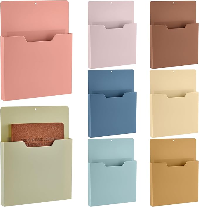 gisgfim 8 Pcs Magnetic Wall File Organizer Magnetic File Paper Holder Hanging Refrigerator Magazine Mail Holder for Planners Letters Documents Whiteboard Classroom Office Home (Boho,10 x 13 Inch)