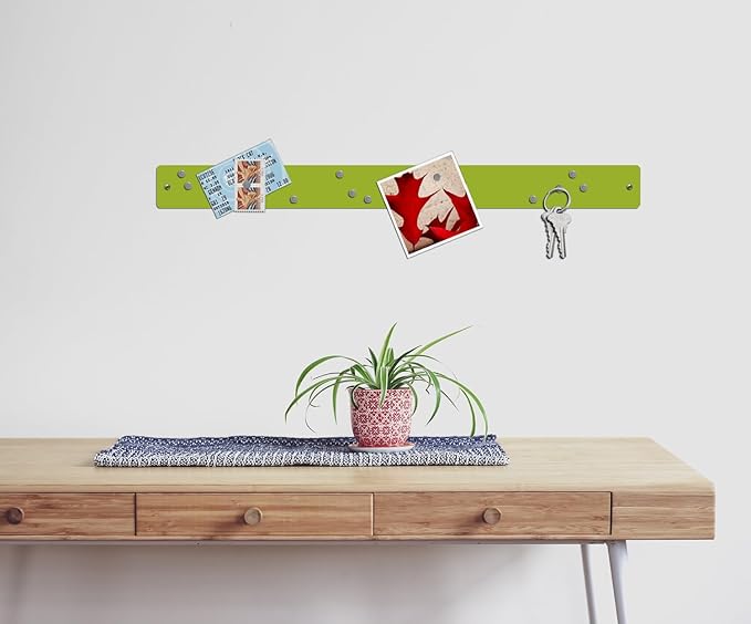 Three by Three Seattle Large Magnetic Strip Bulletin Board (3-Pack) – 28″ × 2.5″ Metal Magnetic Display Board with 12 Neodymium Magnets Each (Spring Green)