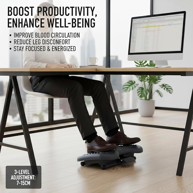 Adjustable Foot Rest for Under Desk, Ergonomic Footrest with Pebble Massage, Tilt and Height Adjustable Foot Stool for Home Office, Portable Leg Support for Desk Chair