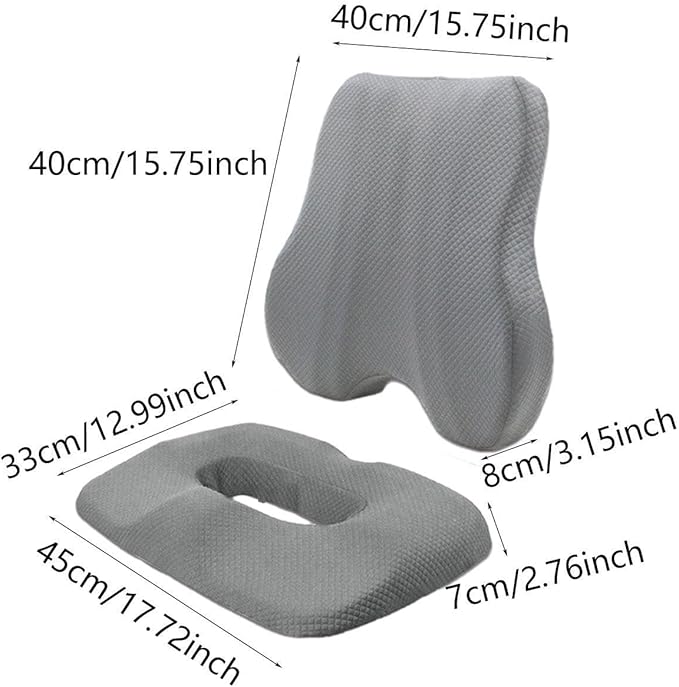 HouseVibe Back and Seat Cushion Set with Ergonomic Support, Thick Breathable Backrest and Seat Pad for Office Chair, Car Seat, Sofa- Gray