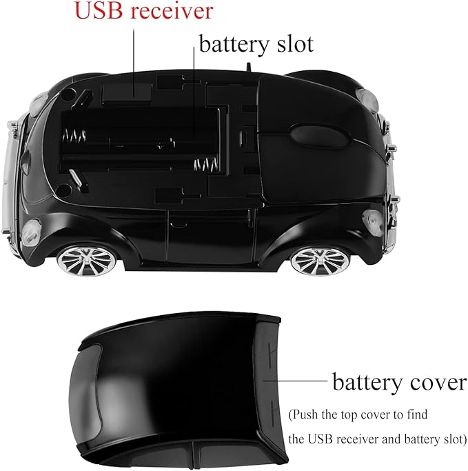 Usbkingdom 2.4GHz Wireless Mouse Cool 3D Sport Car Shaped Ergonomic Optical Cordless Mice with USB Receiver for PC Laptop Computer 1600DPI 3 Buttons Black