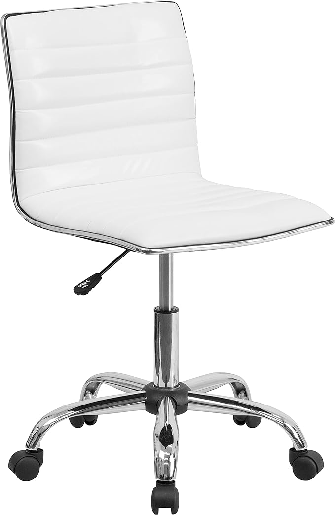 Flash Furniture Park 48" Wide Black Electric Height Adjustable Standing Desk with Designer Armless White Ribbed Swivel Task Office Chair