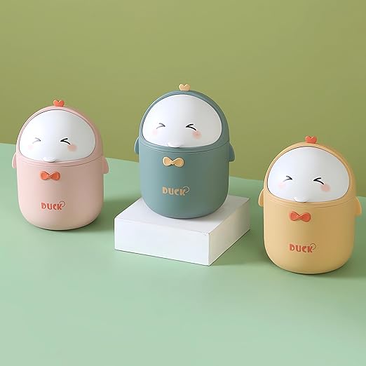 Cute Desktop Trash Can Wastebasket with 90 Trash Bags, Creative Mini Countertop Garbage Can with Lid, Small Plastic Storage Bin for Home Kitchen Dressing Office Kids Bedroom(Yellow)