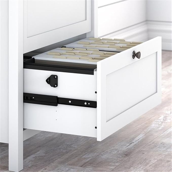 UrbanPro 60W L Shaped Computer Desk with 2 Drawer Lateral File Cabinet, Pure White and Shiplap Gray Finish, Modern Farmhouse Style, Durable Home Office Storage Desk with Shelves and File Drawers