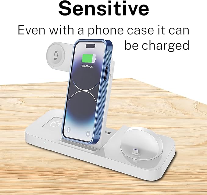 6-in-1 Fast Wireless Charging Station for iPhone 16/15/14/13, Apple Watch Ultra/9/8, AirPods Pro,18W Qi-Certified (B21-C-WHITE)