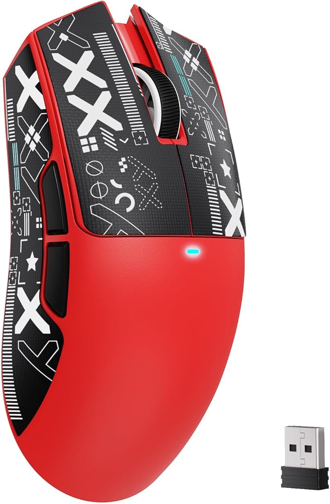 MAMBASNAKE Attack Shark X11SE Lightweight Wireless Gaming Mouse, Tri-Mode 2.4G/USB-C Wired/BT, 22K DPI, PAW3311 Optical Sensor, 59g, 5 Programmable Buttons, 300mAh Battery for PC/Mac(Red-Griptape)
