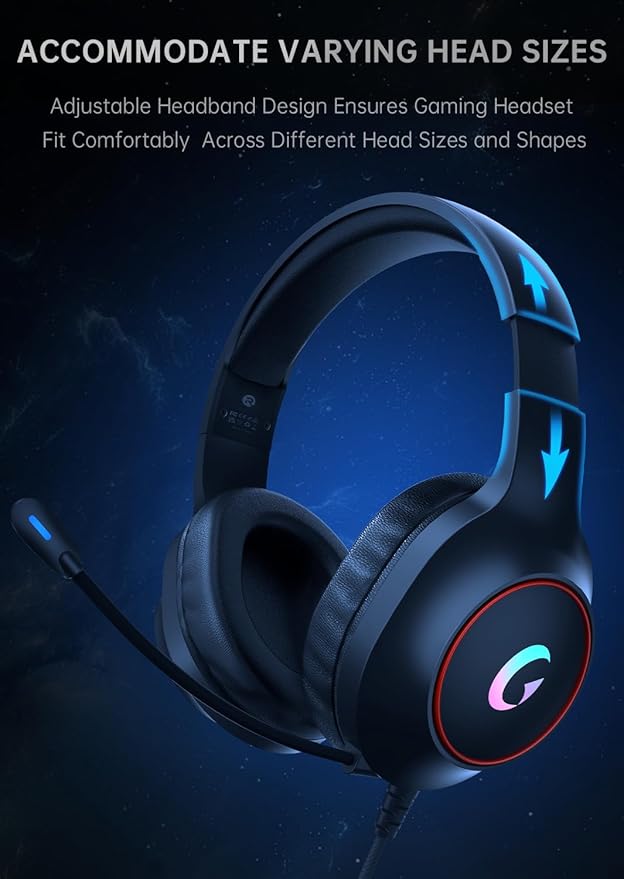 syndesmos CM7002 Gaming Headset for PS5, PS4, PC, Mac, Switch, Xbox Series, Surround Sound RGB Gaming Headphones with Noise Canceling Microphone, 50MM Dynamic Drivers, 3.5MM Audio Jack, Black