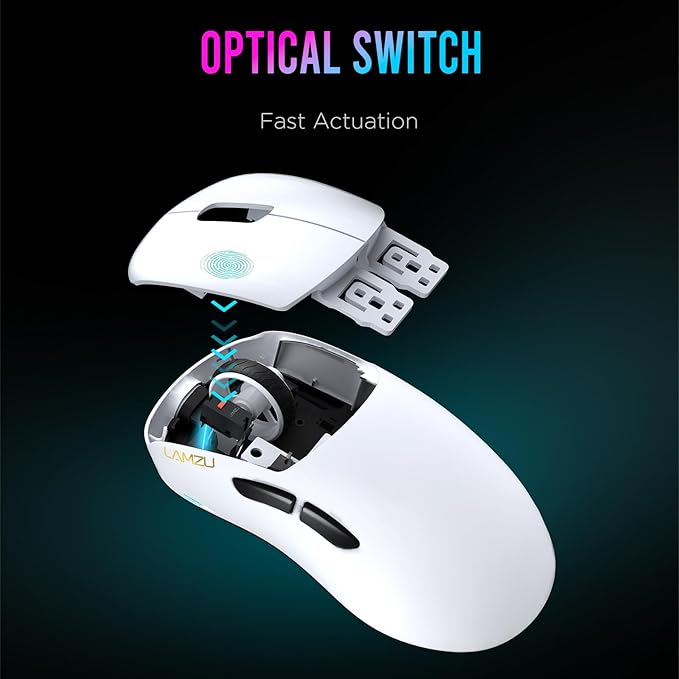 Lamzu Thorn Wireless Gaming Mouse, Ultra-Lightweight 52g, 26000DPI, Ergonomic, Optical Switch, Silver TTC Encoder, PAW3395 Sensor, MCU Nordic 52840-Polar White,4K Compatible