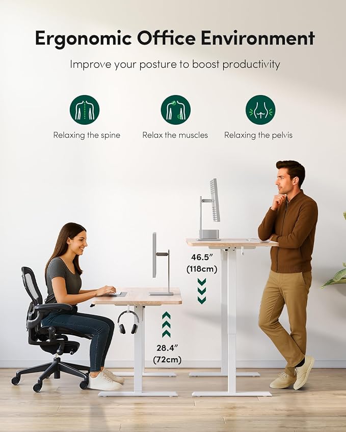 CubiCubi 32 x 20 Small One-Piece Standing Desk, Adjustable Height Electric Computer Sit Stand up Home Office Workstation, with 4 Memory Presets, Headphone Hook, Maple