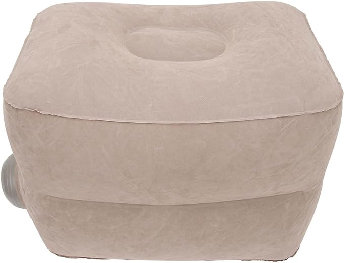 Foot Rest Pillow Inflatable Two Layer Single Air Valve PVC Flocking Portable Reducing Fatigue Airplane Foot Pillow for Office Home Travel (Grey)