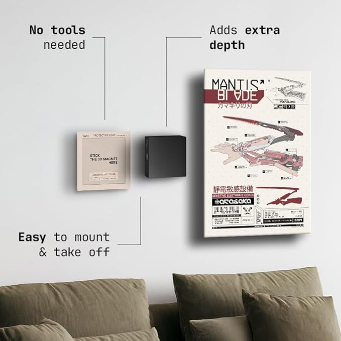 Displate Magnetic Wall Mount Kit for Hanging Pictures, 3D Magnets Stickers Peel & Stick Magnet with Wall-Safe Removable Adhesive Leaf - No Drill, Damage-Free Magnets for Wall Art, Metal Posters Prints