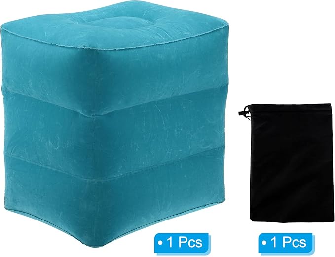 PATIKIL Travel Foot Rest Pillow, Inflatable Foot Rest Mat Adjustable 3 Layers Height Sleep Flights Leg Rest Pillow for Airplane Train Office, Navy Blue