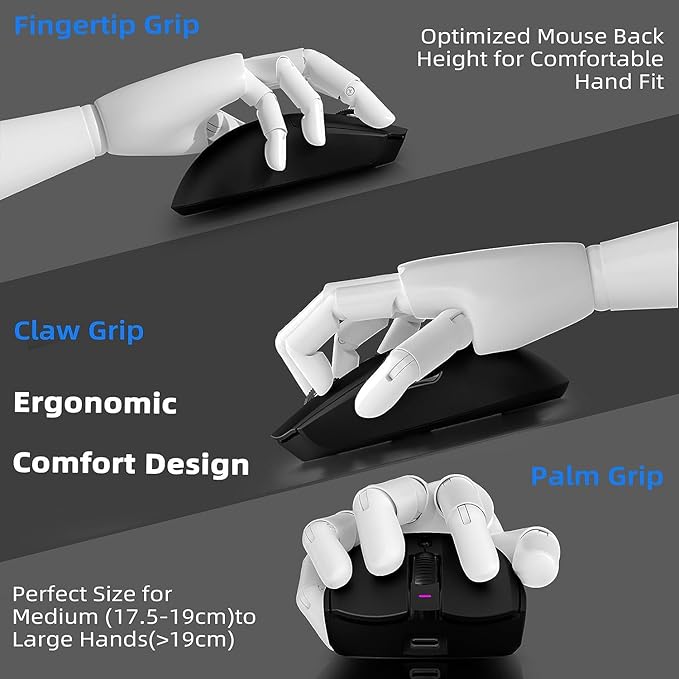 A.JAZZ AJ139 G Pro Wireless Gaming Mouse Ultra-lightweight 59g with Dual Mode-Type C Wired/2.4Ghz USB Receiver up to 26000DPI 6 Programmable Button Ergonomic Symmetric for PS4 XBox PC Mac Gamer(Black)