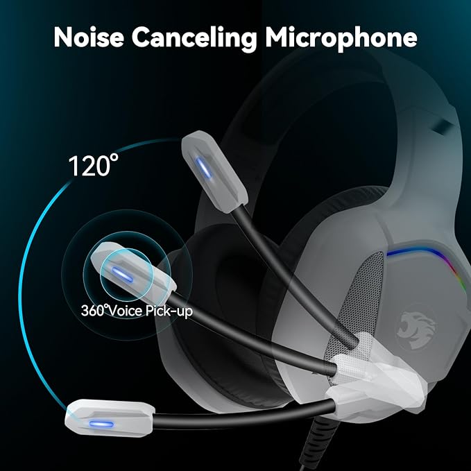 Gaming Headset with Microphone for Pc, Xbox One Series X/s, Ps4, Ps5, Switch, Stereo Wired Noise Cancelling Over-Ear Headphones with Mic, RGB, for Computer, Laptop, Mac, Nintendo (White Black)