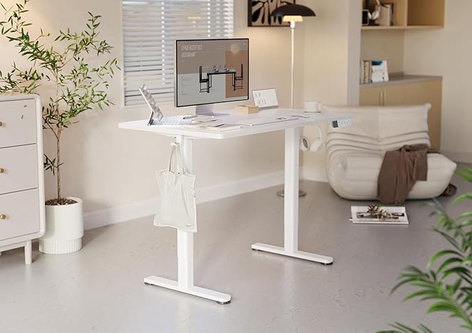 YDN Electric Standing Desk Adjustable Height, 63 x 24 Inches Stand up Desk with Cable Management, Home Office Desks with Splice Board & White Frame, White Top