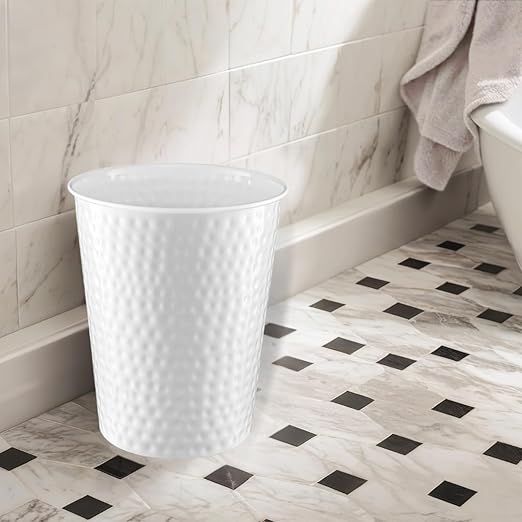 Monarch Abode Hand Hammered Metal Desk Wastebasket – White