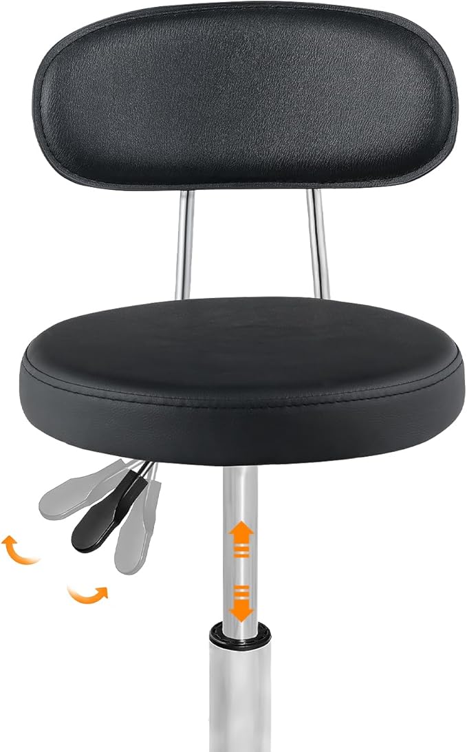 HOOBRO Height Adjustable Rolling Stool, 360° Rotating Drafting Chair, Multi-Purpose Office Desk Chair, Rolling Swivel Salon Stool Chair, for Barber Shop, Nail Salon, Office, Black SB01BY01G1