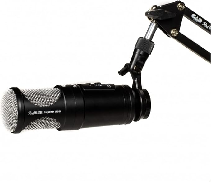 CAD PM1300 PodMaster™ SuperD usb Professional Broadcast / Podcasting Microphone with SuperD VOG Dynamic Capsule, supplied with Broadcast Boom Mic Stand, Black