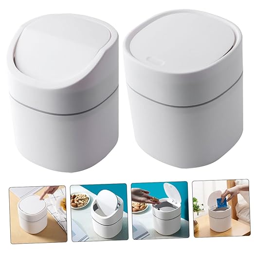 2pcs Slim Desktop Trash Can Plastic Small Nordic Tabletop Bedside Desk Garbage Can Lid Waste Bin Storage Bucket Easy Clean