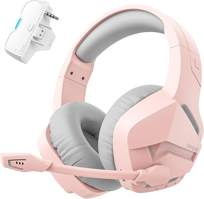 BINNUNE Wireless Gaming Headset for Xbox Series X/S, Xbox One, 120H Ultra-Long Battery, Bluetooth 5.3 Gaming Headphones with Noise-Canceling Mic, Comfortable Over-Ear Headphones,Pink