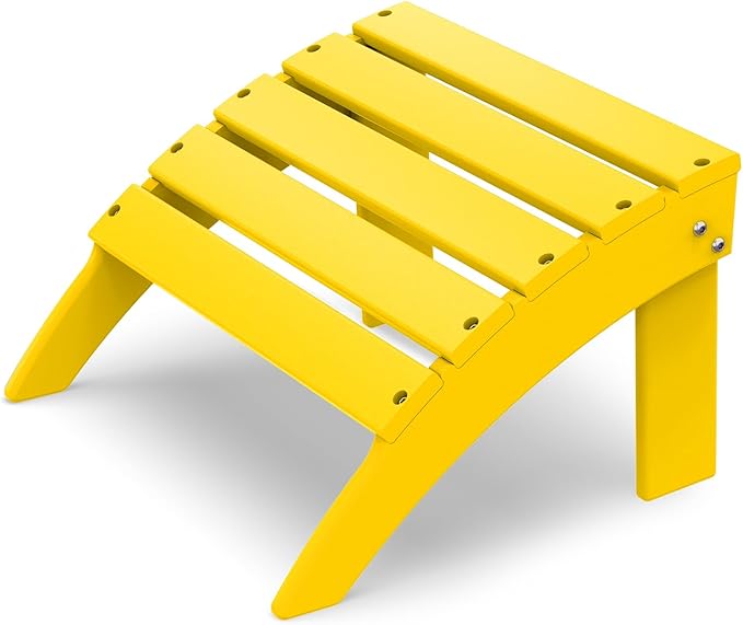 IVY&LANE Outdoor Adirondack Ottoman | Folding | HDPE | Yellow | All Weather | Waterproof Patio Footrest for Adirondack Chair | Poly Lumber Foot Rest for Deck Backyard