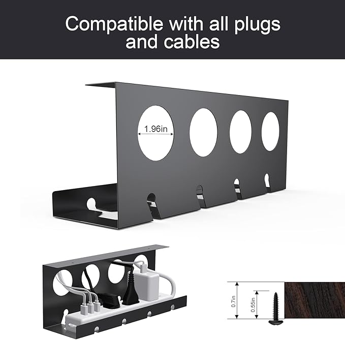 Cable Management Under Desk 2 Pack Under Desk Cable Management Tay Super Sturdy Metal Cable Raceway Tray for Cords/Power Strip (12.6 in)