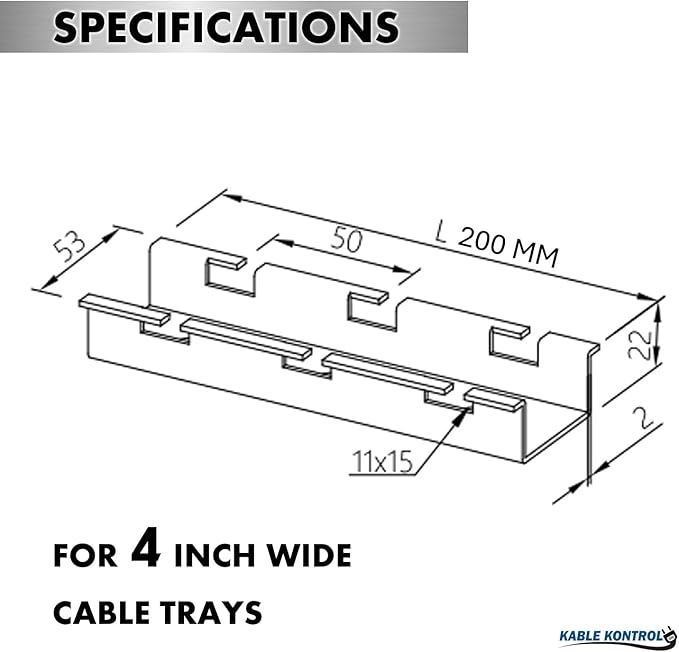 Kable Kontrol Stainless Steel Ceiling Hanger Kits – 4” Width - Wire Mesh Tray Cable Management Rack Cords Organizer Cable Basket, NEC Approved for Network, Fiber Optic, Cabling Accessory