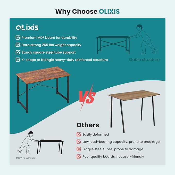 OLIXIS Small Computer Desk, 32 Inch Home Office Writing Desk for Small Spaces, Study Table with X-Shaped Reinforcement, Sturdy Bedroom Table with Scratch-Resistant Tabletop & Metal Frame, Rust