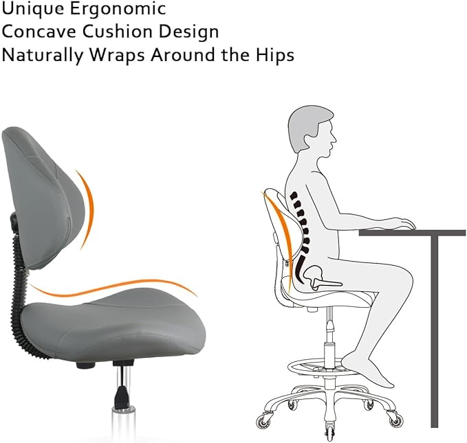 Rolling Swivel Drafting Chair Adjustable Heavy Duty (400lbs) Lumbar Support Task Chair for Home Desk Studio Design Lab(Grey)