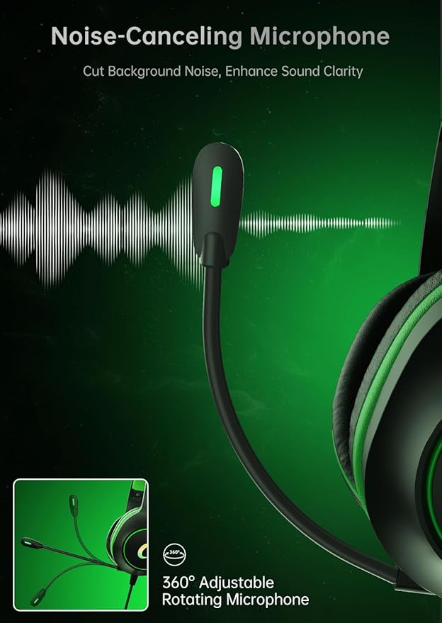 syndesmos CM7002 Gaming Headset for PS5, PS4, PC, Mac, Switch, Xbox Series, Surround Sound RGB Gaming Headphones with Noise Canceling Microphone, 50MM Dynamic Drivers, 3.5MM Audio Jack, Black Green